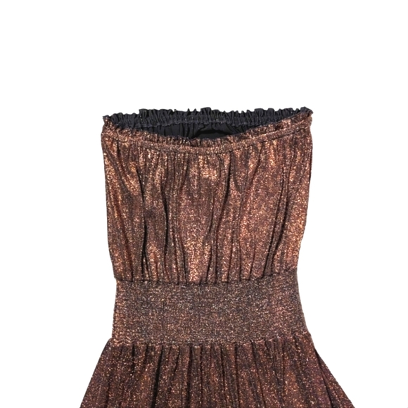 Ramy Brook Shimmer Sparkle Metallic Strapless Smocked Stretch Mini Dress - Picture 7 of 9